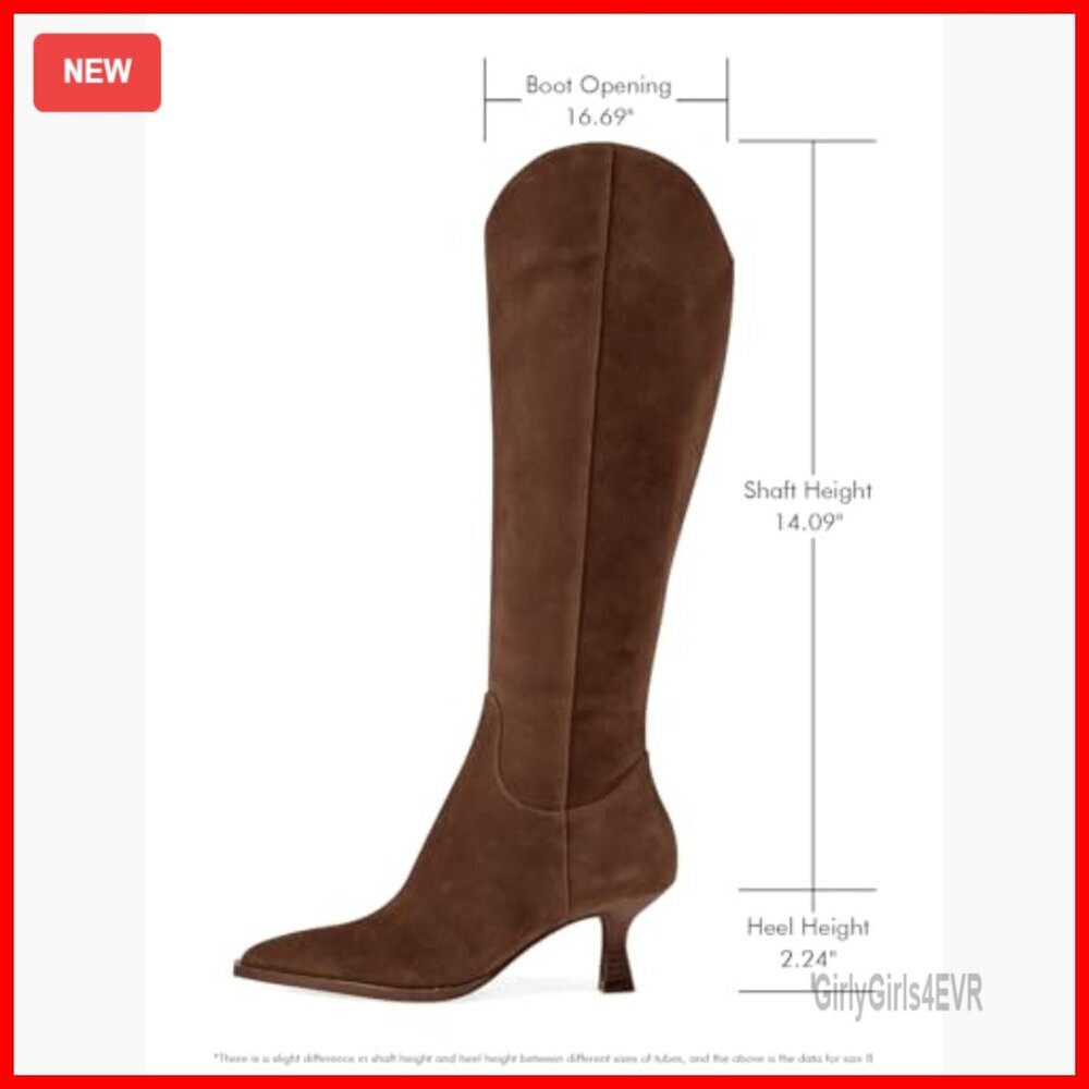 Wide Calf Knee High Boots Kitten Heel Pointed Toe Side Zipper Fall Winter - Picture 4 of 7
